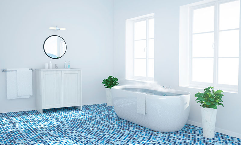 Голубая плитка в ванной